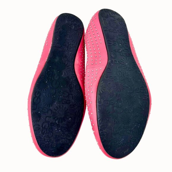 UGG ALLOWAY PINK LEATHER SILVER STUDDED SHEARLING FLATS - 10 - Picture 8 of 9